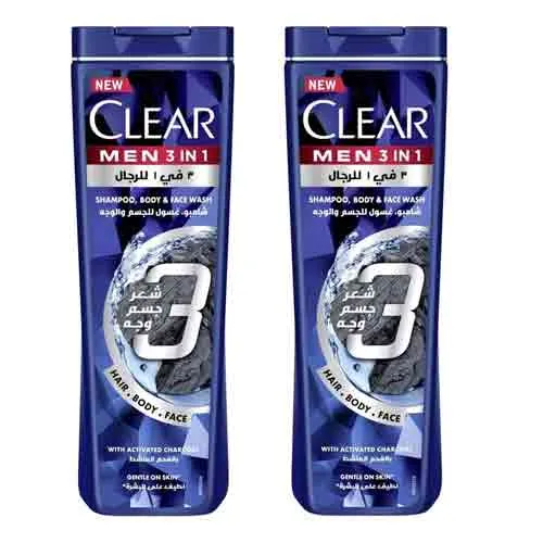 SHAMPOO 3 IN 1 WITH ACTIVATED CHARCOAL MENS CLEAR ( 2 X 400 ML )