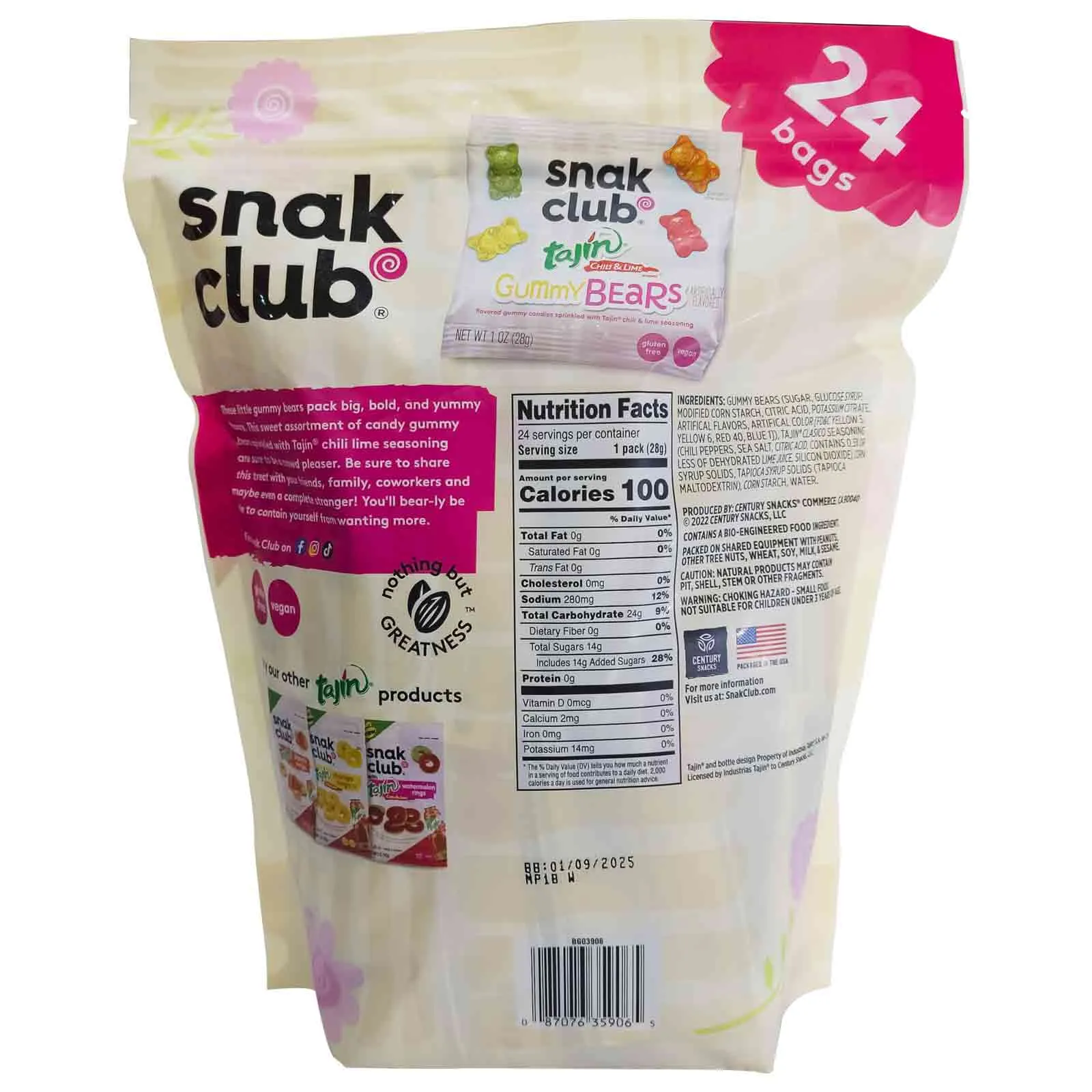  Snak Club Tajin Gummy Bears Chili & Lime Seasoned Gummy Candy Snack  Jumbo Pack  680 g