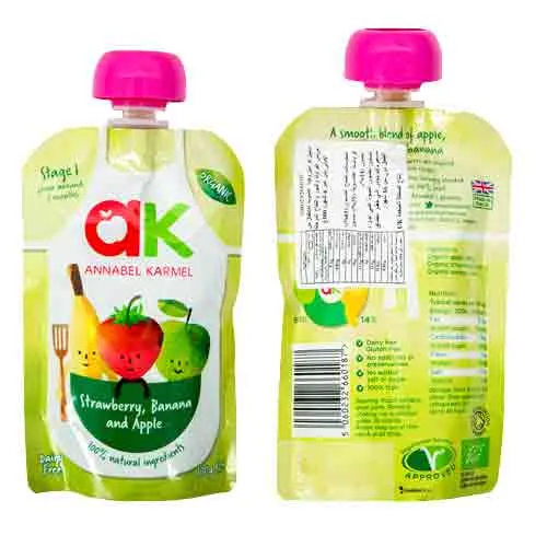 PUREE ORGANIC STRAWBERRY, BANANA & APPLE STAGE 1 ANNABEL KARMEL ( 6 X 100 gm ) 