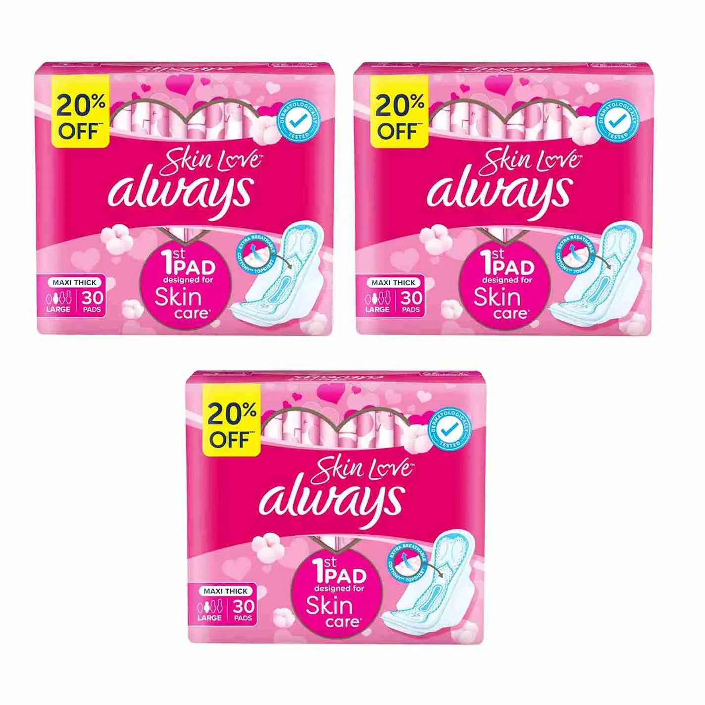 SANITARY  PAD BREATHABLE SOFT MAXI THICK ALWAYS ( 3 X 30 PC )
