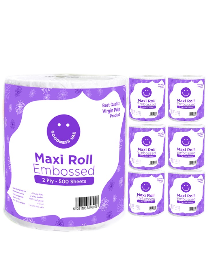 MAXI ROLL EMBOSSED 2 PLY - 500 SHEETS GOODNESS ( 1 X 6 ROLLS )