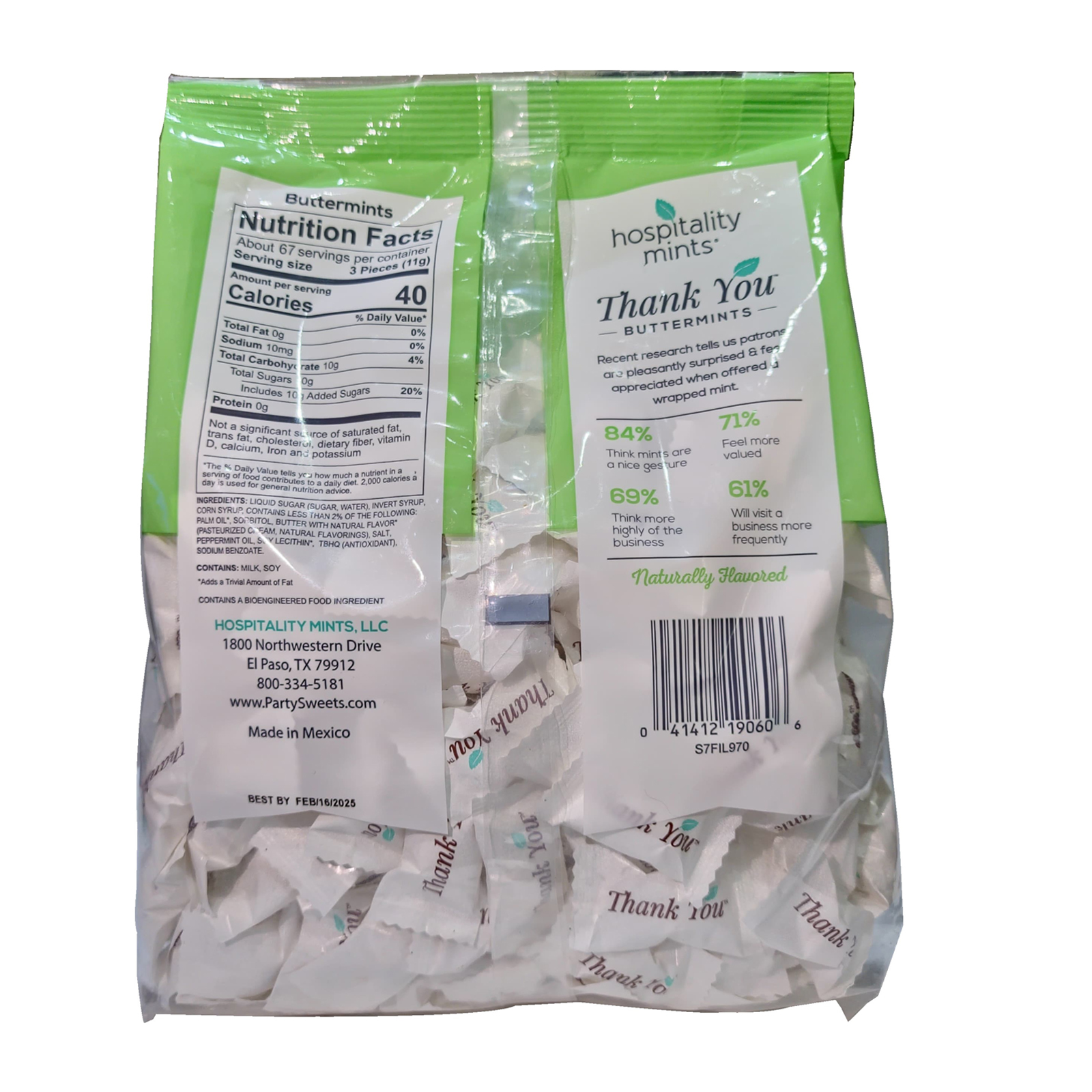  Hospitality Mints Buttermints, Individually Wrapped Mints with Thank You Message  200 PC 737 g