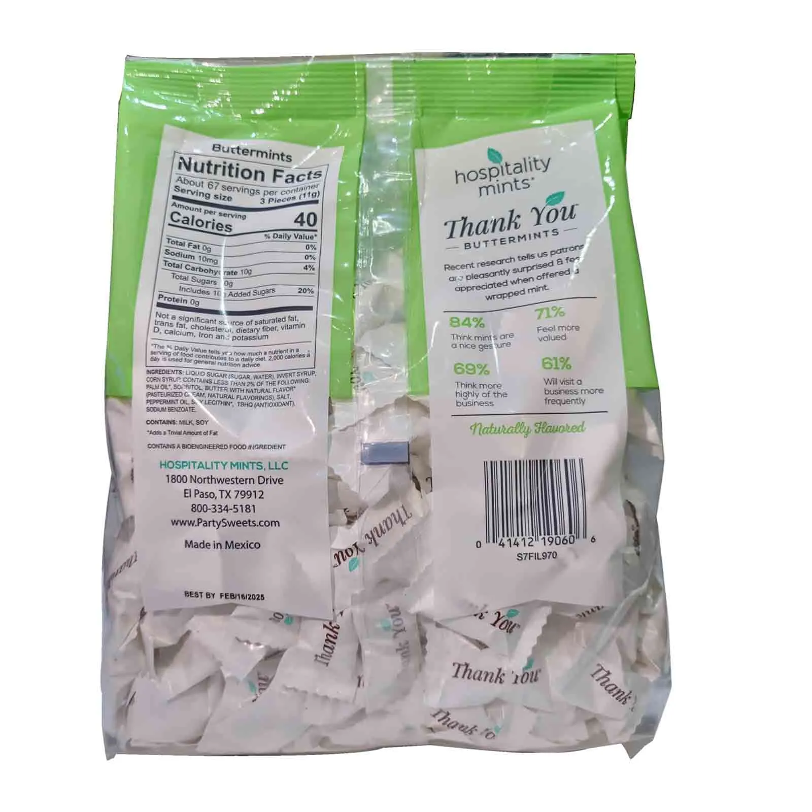Hospitality Mints Buttermints, Individually Wrapped Mints with Thank You Message 200 PC 737 g