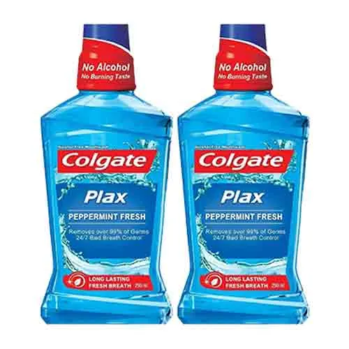 MOUTH WASH PEPPERMINT BLUE PLAX COLGATE ( 2 X 250 ml )