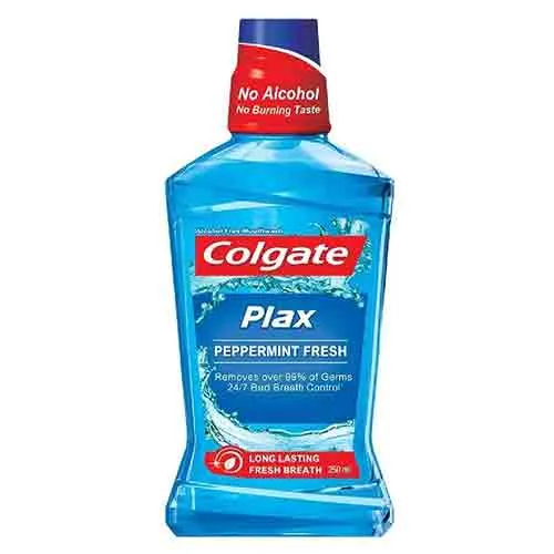 MOUTH WASH PEPPERMINT BLUE PLAX COLGATE ( 250 ML )