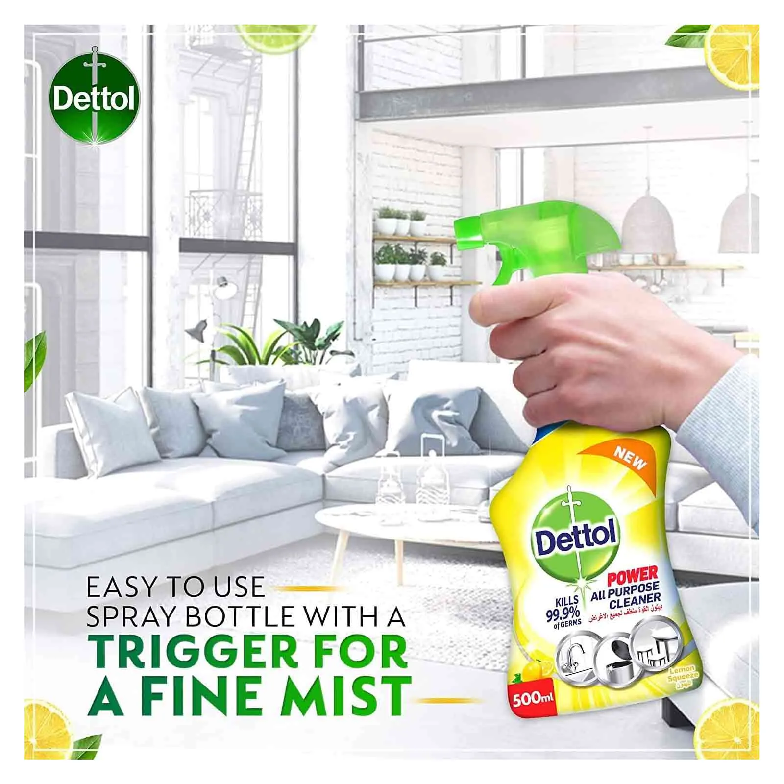 Dettol Floor Cleaner Antibacterial Power 3x Lemon + All Purpose Lemon Trigger 3 L + 500 ml