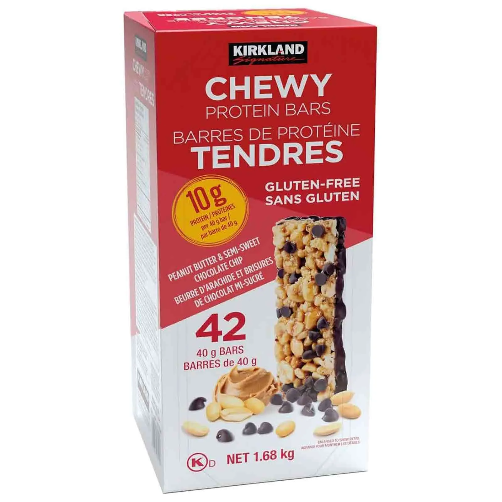 PROTIEN BAR CHEWY GLUTEN FREE PEANUT BUTTER & SEMISWEET CHOC CHIP KIRKLAND SIGNATURE ( 42 X 40 GM )