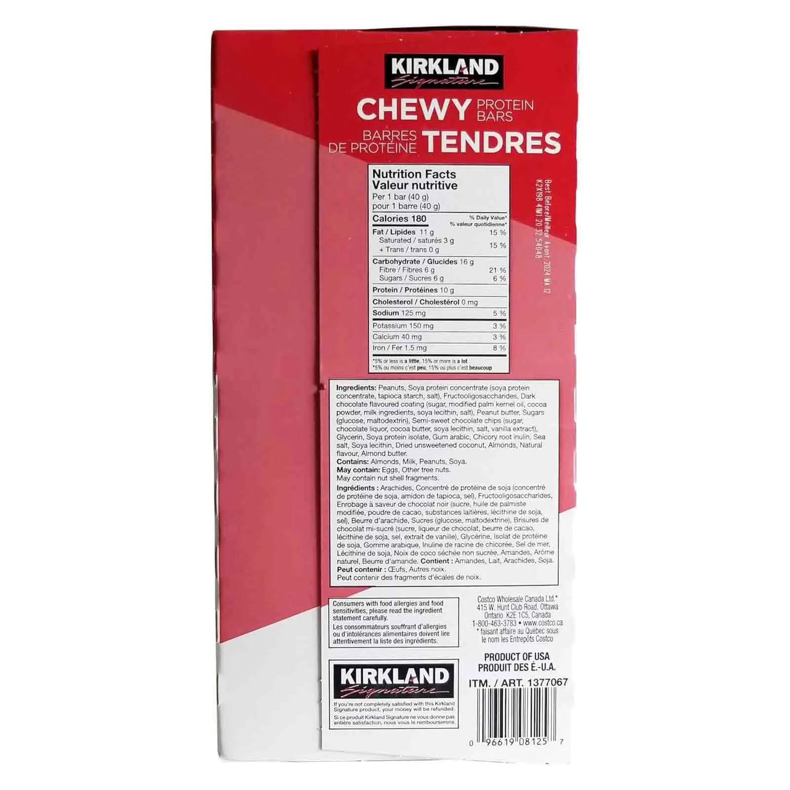 Kirkland Signature Chewy Protein Bars With Peanut Butter And Semi Sweet Chocolate Chips 1.68 Kg Pack of 42