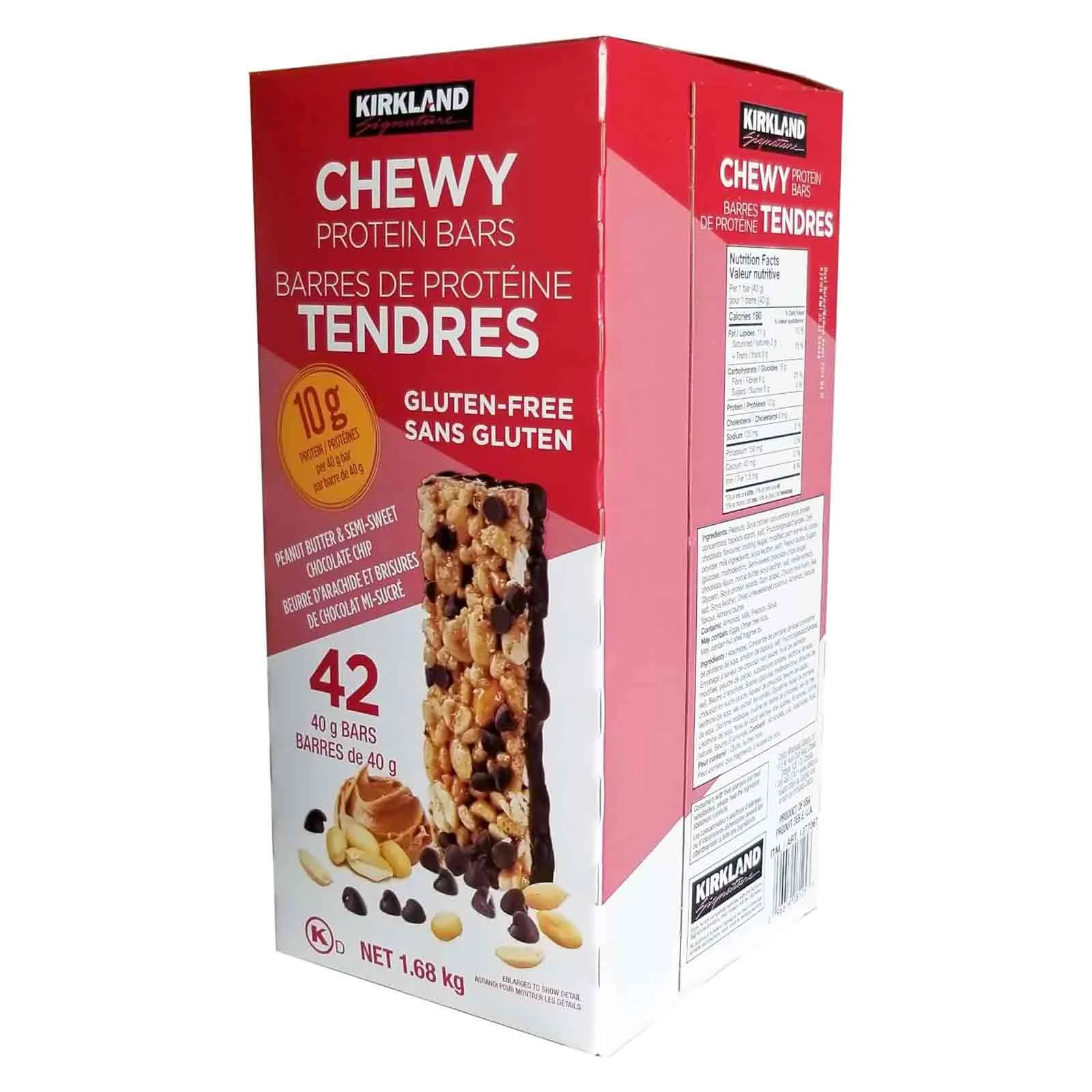Kirkland Signature Chewy Protein Bars With Peanut Butter And Semi Sweet Chocolate Chips 1.68 Kg Pack of 42