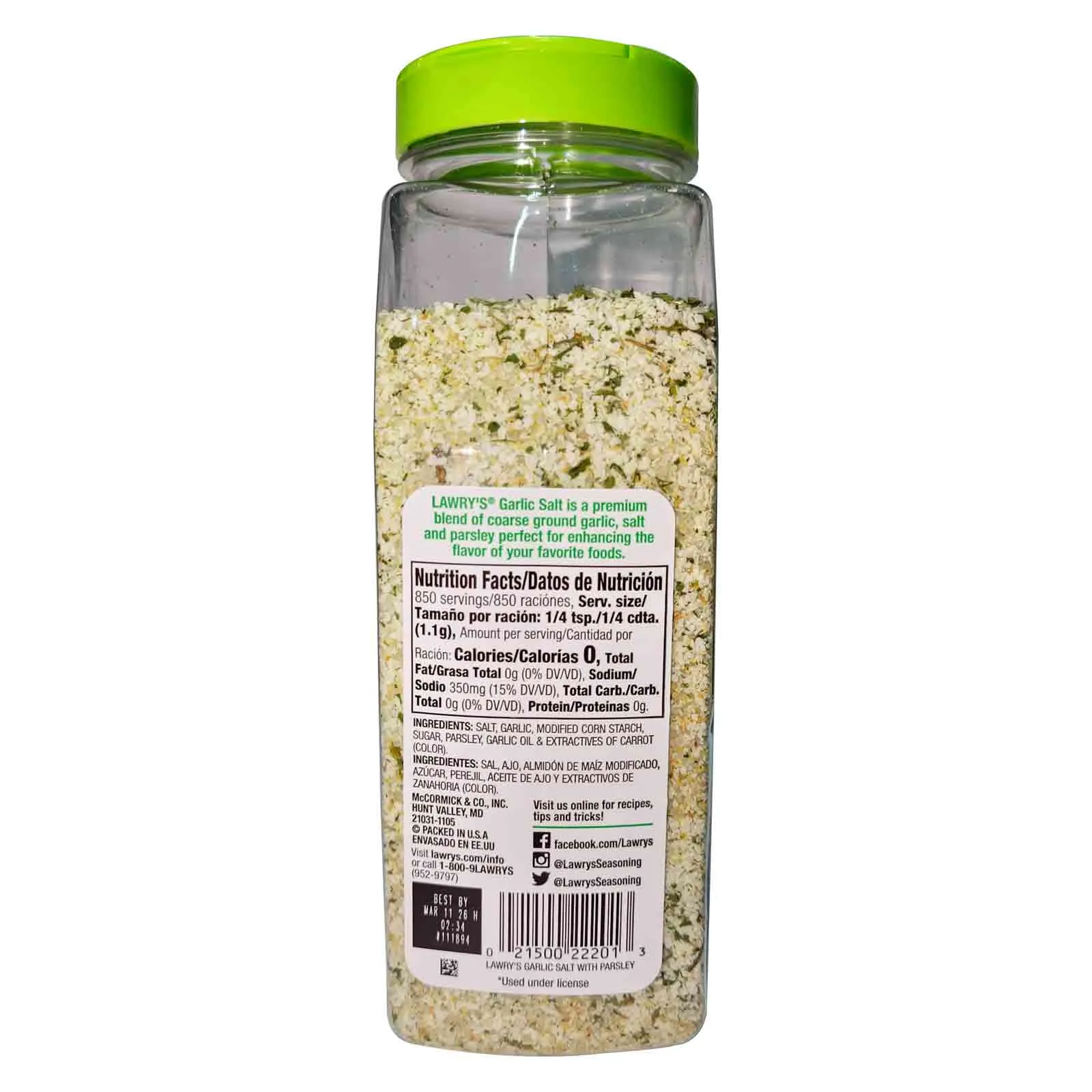 Lawrys Coarse Ground with Parsley Garlic Salt 935 g