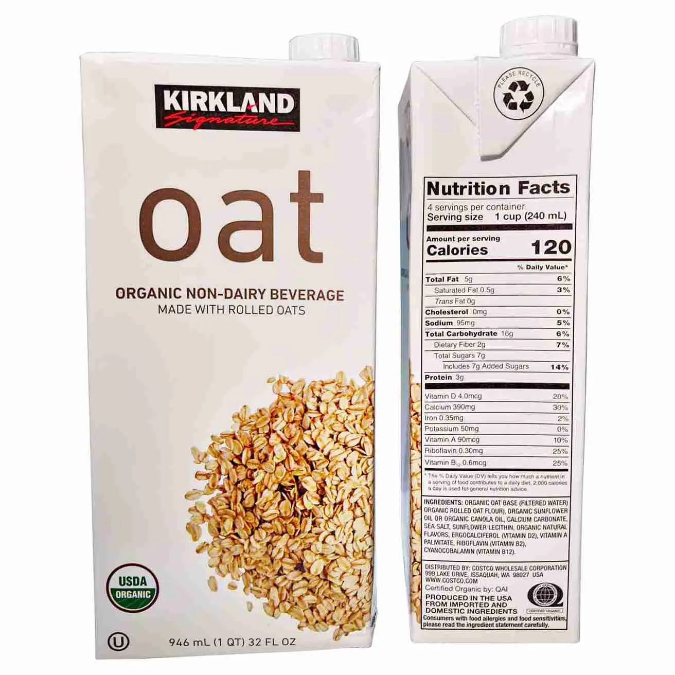 MILK OAT NON DAIRY ORGANIC KIRKLAND SIGNATURE ( 946 ML )
