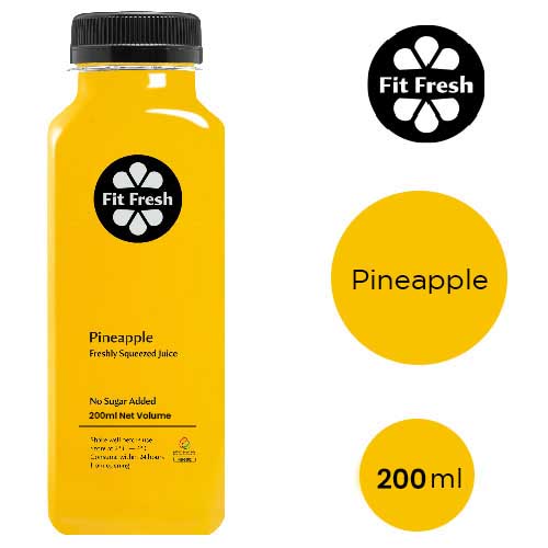  Fit Fresh Pineapple Juice 200 ml (Cold-pressed fresh juice, Freshly-squeezed daily, No Preservatives, No Additives, No Sugar, No Water Added)