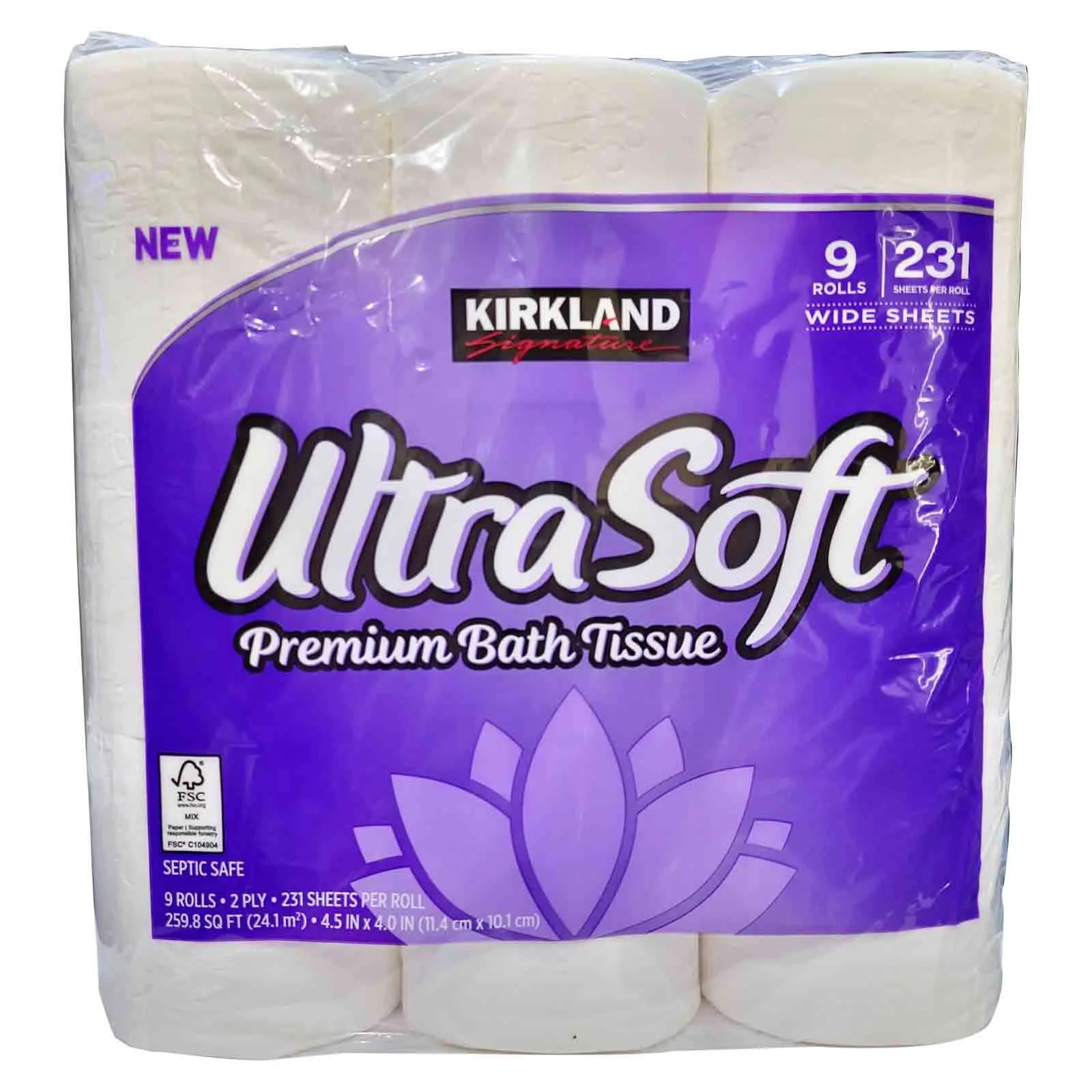 BATH TISSUE PREMIUM 2 PLY - 231 SHEETS ULTRA  SOFT KIRKLAND SIGNATURE ( 4 X 9 ROLLS )